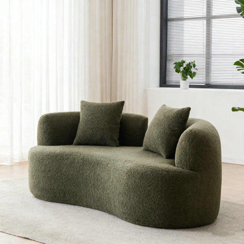 Causeuse incurvée 66,93 pouces à compression complète et éponge verte, tissu en velours de peluche, canapé compact sans assemblage pour petits espaces et appartements, capacité de 350 lb