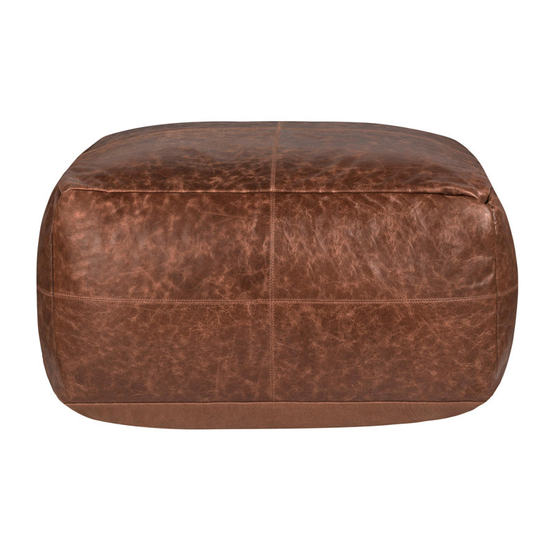 Dexter 24" Genuine Leather Pouf, Kona Brown
