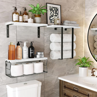 Floating Shelves Wall Mounted Over Toilet: Bathroom Shelf With Towel Rack Paper Holder Storage - Rustic Wood Farmhouse Shelves For Wall Decor/Bathroom -  GLOBAL GIRLS LLC, FS233