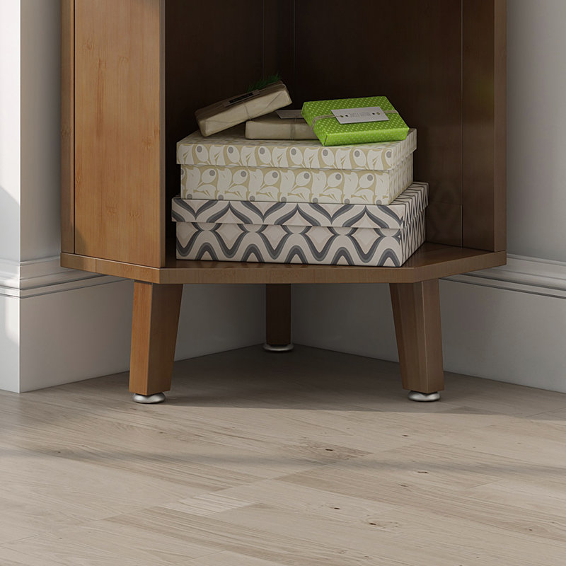Bibliothèque de coin en bambou avec étagère de rangement, (5 tablettes) H 71,4 po x l 13,8 po x P 13,8 po