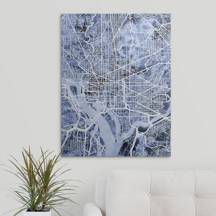 «Washington DC Street Map» par Bellen, impression, H 16 po x l 12 po x P 1,5 po, Toile