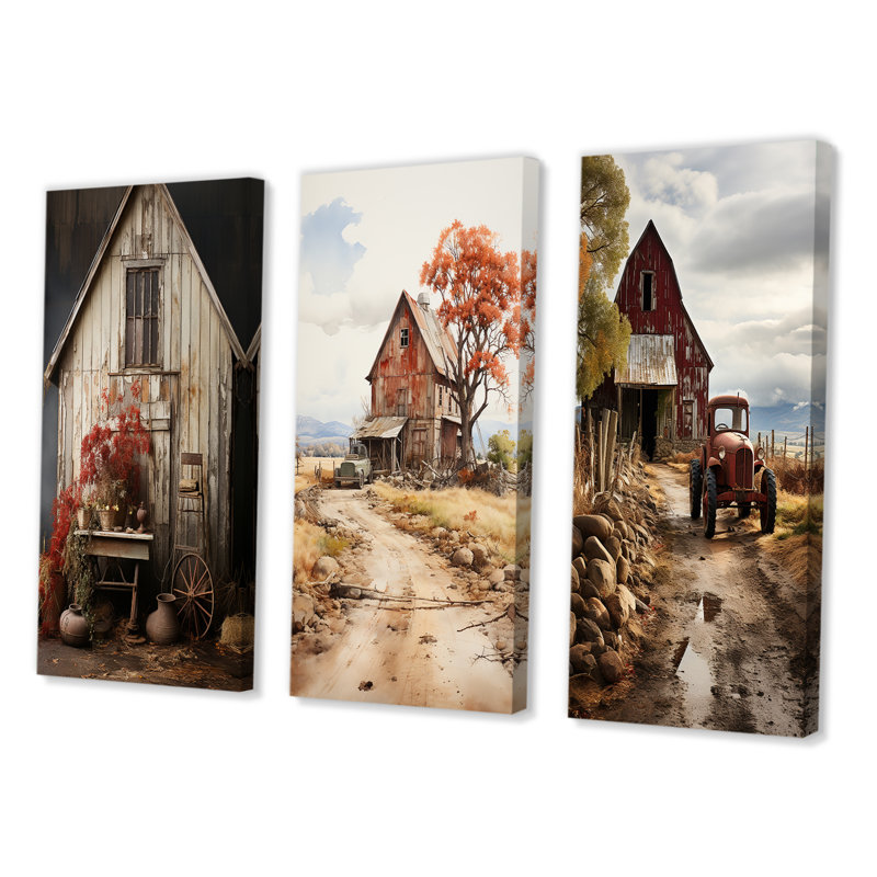 Barns Charm rustique - ensemble d'art floral de 3 pièces, H 28 po x l 36 po, Toile tendue