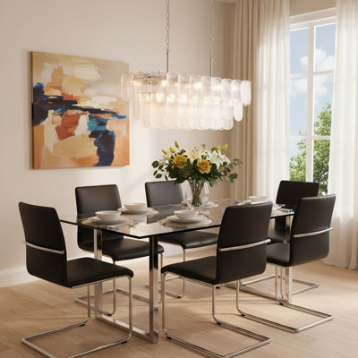 Bianca - Luminaire îlot 12 lumières - Nickel poli - Cristallin avec verrerie de type Piastra