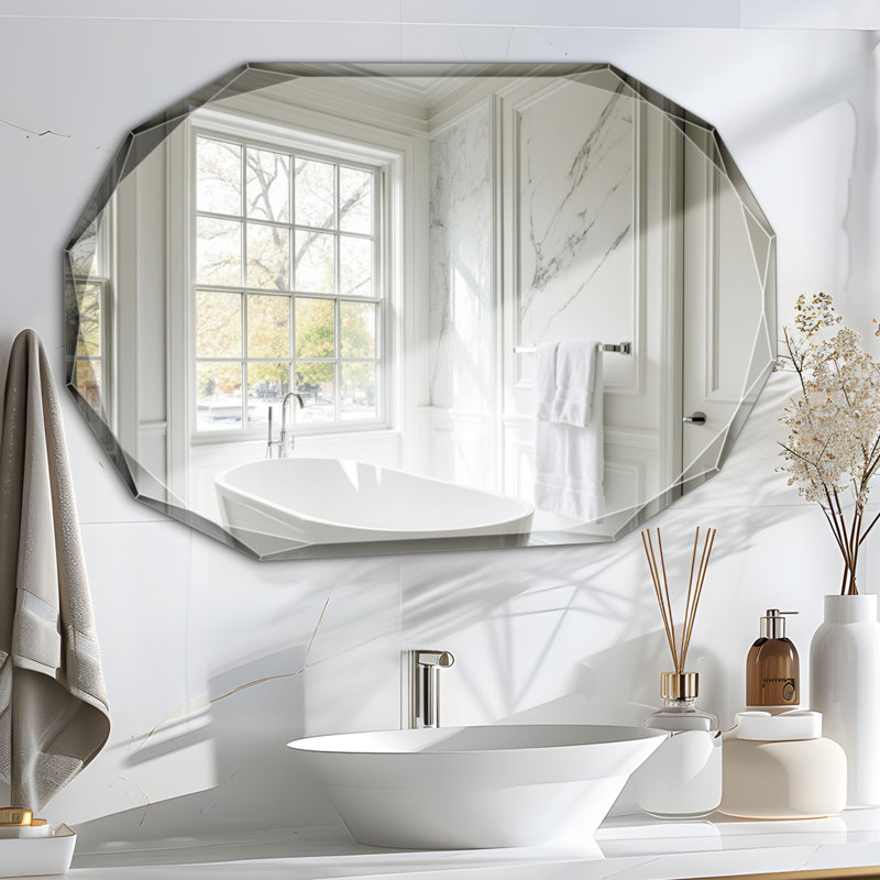 Miroir décoratif de salle de bain biseauté sans cadre, 26 po x 38 po, Ovale