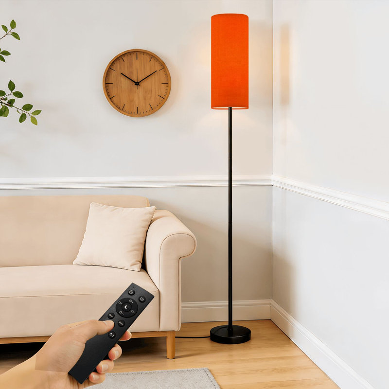 Lampe sur pied en tissu de toile de ramie orange à intensité variable moderne avec télécommande et pédale abat-jour abat-jour haut lampadaire pour salon chambre bureau