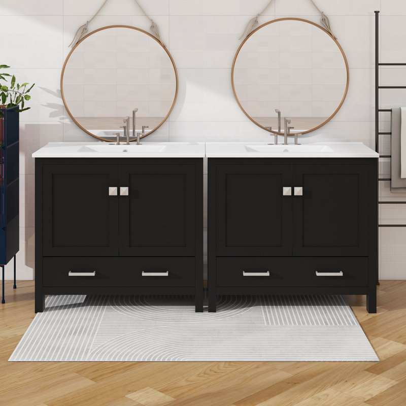 Meuble-lavabo 72 po avec évier en céramique, Noir