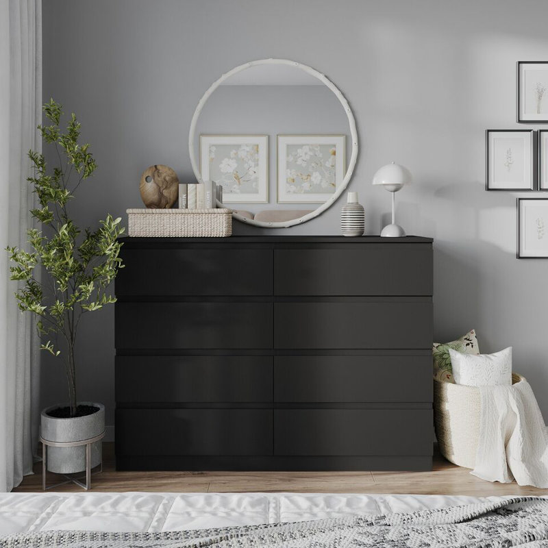 Sinahi 120 cm W Chest of Drawers, Black Carcass/Black