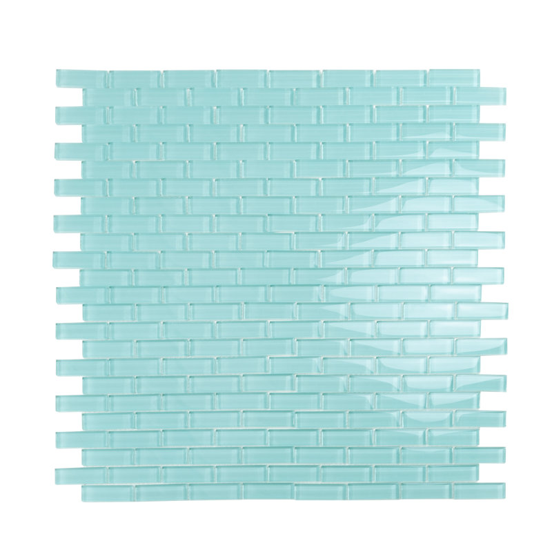 11.9"X 11.9" Polished Glass Brick Tile, Light Blue