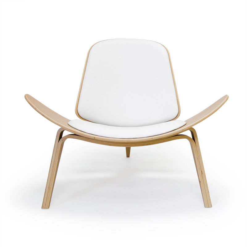 Fauteuil d'appoint en cuir véritable, Chêne blanc - Cuir blanc cassé crème