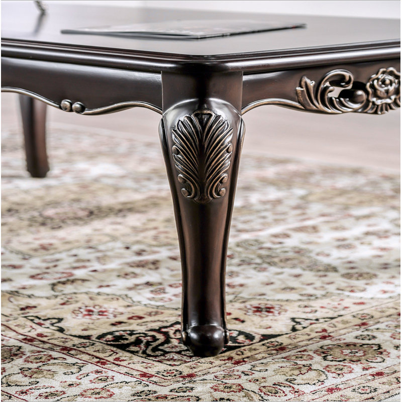 Table de bout de style traditionnel avec pieds courbés et structure en bois massif avec finition sculptée Java