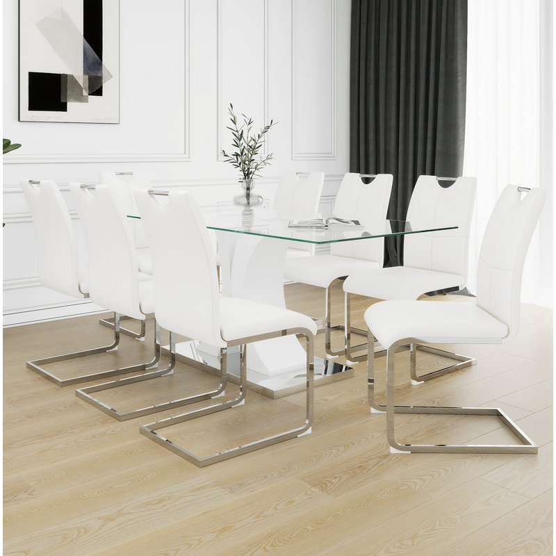 Kessie 6 - Person Glass Top Pedestal Dining Set