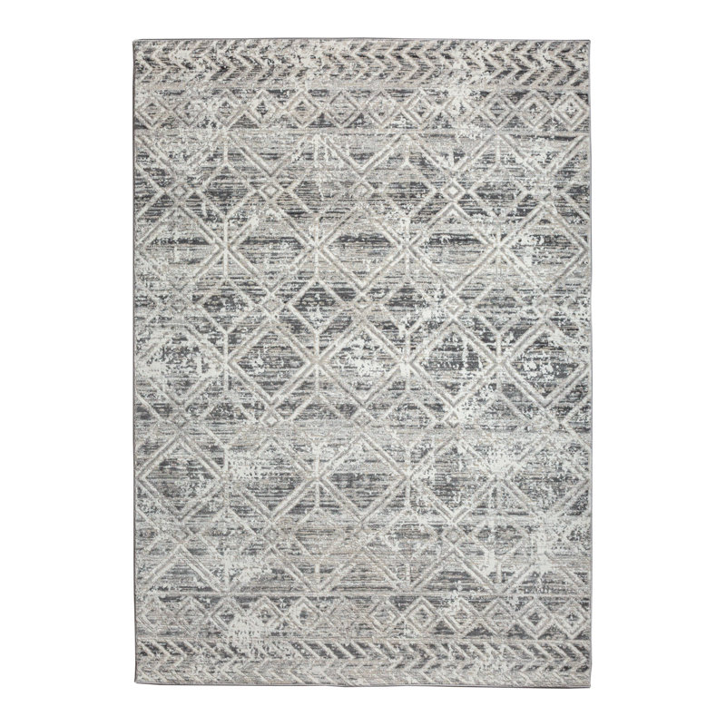 Kainaan 1243 Transitional Geometric Grey Area Rug, Rectangle 5'3" x 7'3", Gray