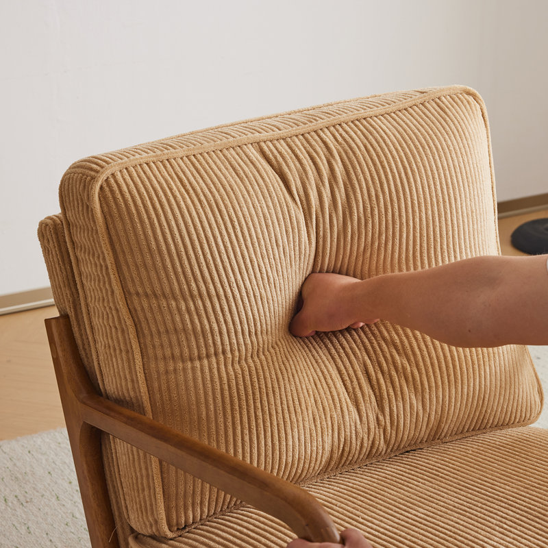 Fauteuil d'appoint rembourré en bois massif Elizabeth Mid Century, Velours côtelé kaki
