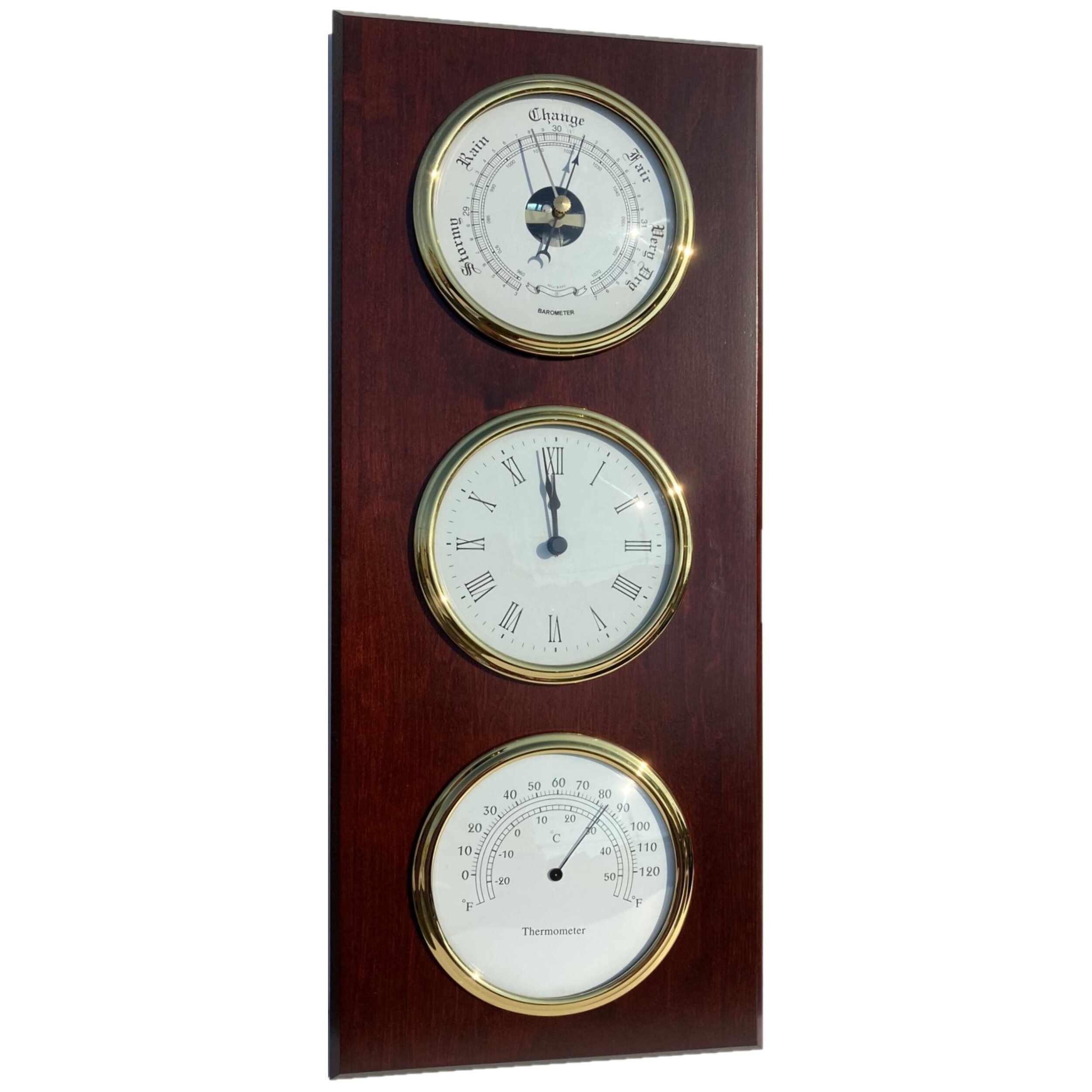 Master-Mariner American Hardwood Weather Station With Solid Brass Bezel  French Open Barometer, Clock And Thermometer Wayfair Canada