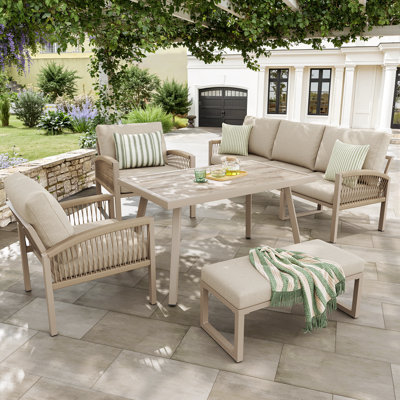 Handwoven 7 - Person Seating Group With Table