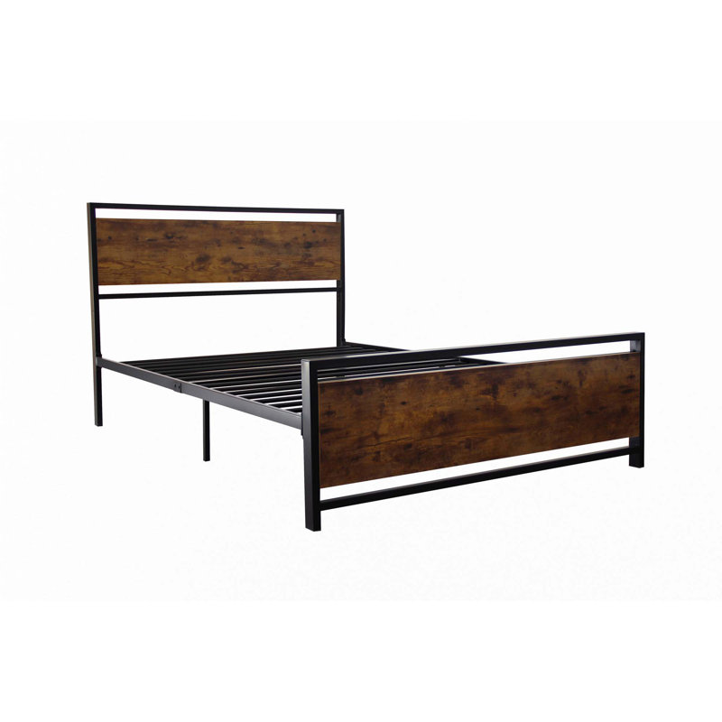 Melentina Metal bed Sturdy System Metal Bed Frame, Twin, Black/Brown