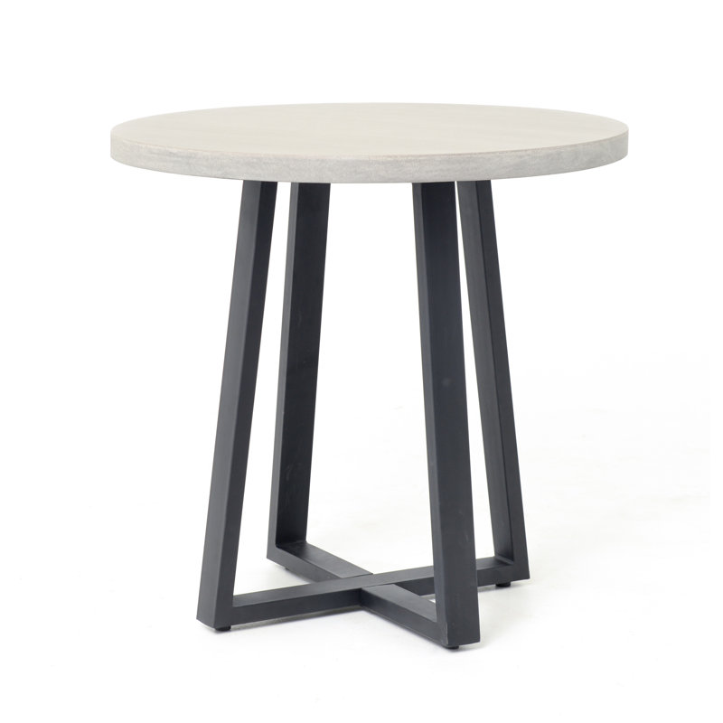 Gray and Black Round Lavastone Dining Table with Iron Base