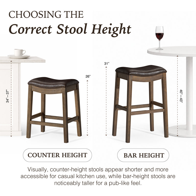 Maven Lane Adrien Backless Saddle Stool with Faux Leather Upholstery, Counter Stool (26" Seat Height)
