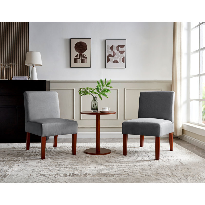 Ensemble de 2 chaises d'appoint en tissu avec table ronde en bois, Gris