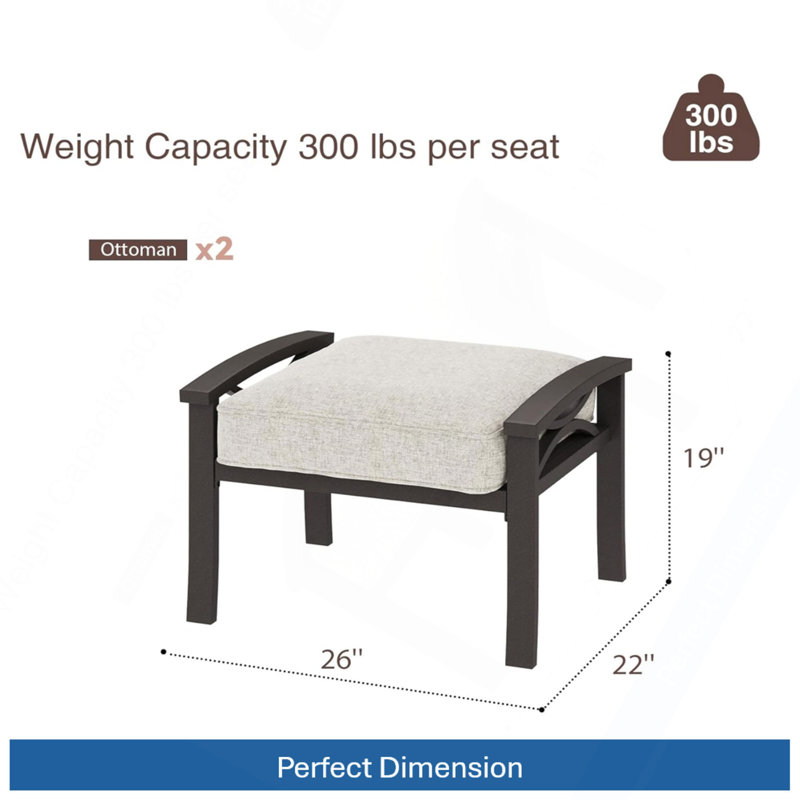 Ensemble de 2 repose-pieds toutes saisons en métal de 26 pouces de largeur, structure kaki avec coussins beiges, Beige