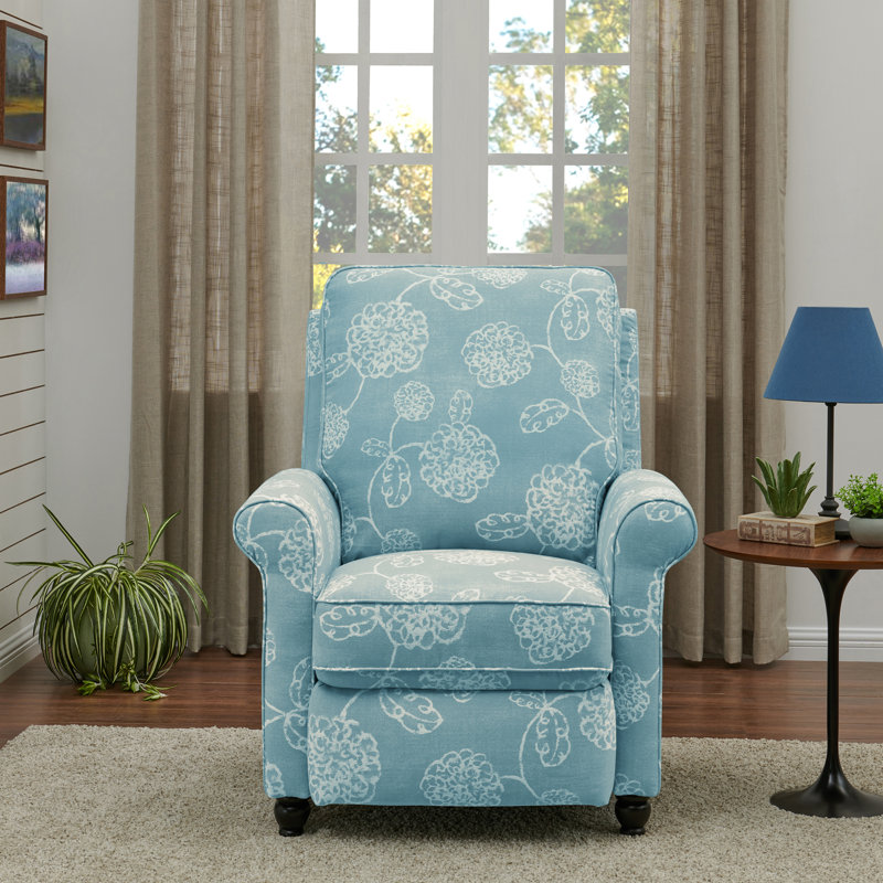 Leni Upholstered Recliner, Sky Blue Floral