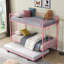 Lit superposé en métal rose avec lit gigogne - chambre à coucher moderne et élégante, solution peu encombrante, cadre pour la longévité, utilisation silencieuse et stable, capacité de bruit élevée, escalier sécuritaire, structure simple sur deux, facile à assembler