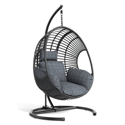 42 Extra Wide U-Base Hanging Egg Chair, 400Lb Capacity Patio Swing With 8-Inch Cushion, Weatherproof Pe Rattan & Waterproof Cover For Outdoor Garden, Balcony Use