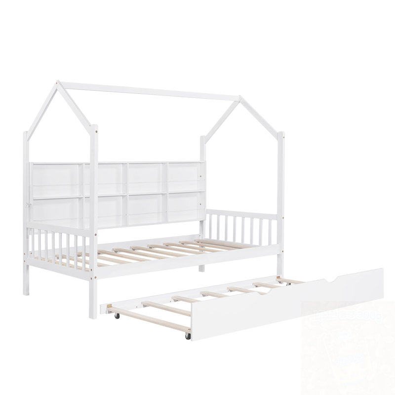 Lit en bois avec couchette et tablette, Lit simple 