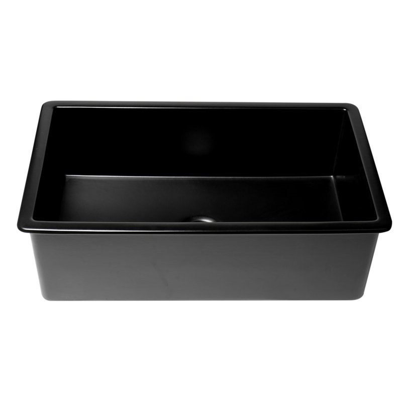 ABF3219SUD-W White 32" x 19" Single Bowl Fireclay Undermount / Drop In Kitchen Sink, Black