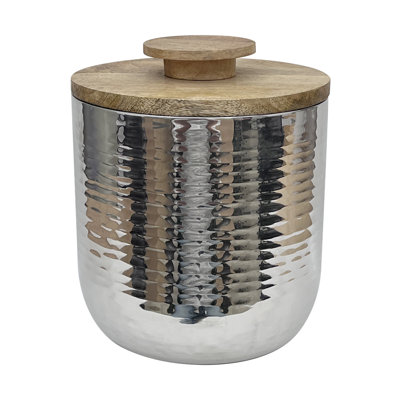 Double Wall Stainless Steel 3 QT Ice Bucket With Lid, Keeps Ice Cold & Dry, Home Bar, Chilling Beer, Champagne, Wine Bottle : Hammered Shiny Body & Wooden Lid
