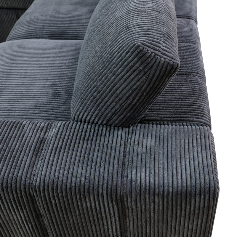 Canapé modulaire 5 pièces Akiak, Velours côtelé gris