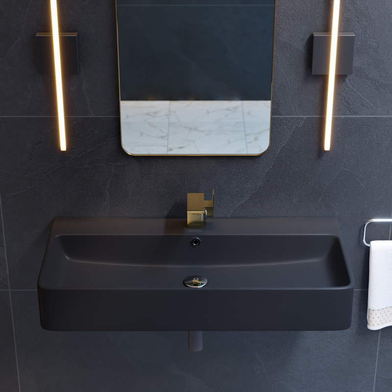 Carre 36" Rectangle Wall-Mount Bathroom Sink, Matte Black, Matte Black