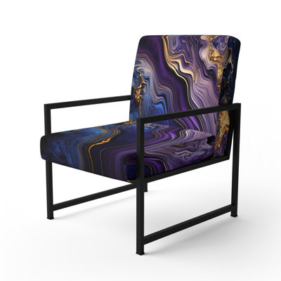 Fauteuil abstrait géométrique en marbre mauve et bleu abstrait de 25 po de largeur