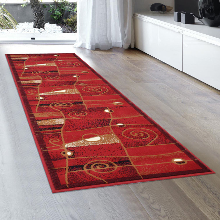Bordered Colorblock Red Area Rug