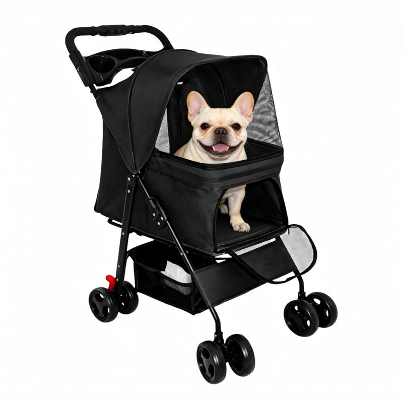 Poussette pliable pour petits chiens et chats, sac de transport léger avec rangement
