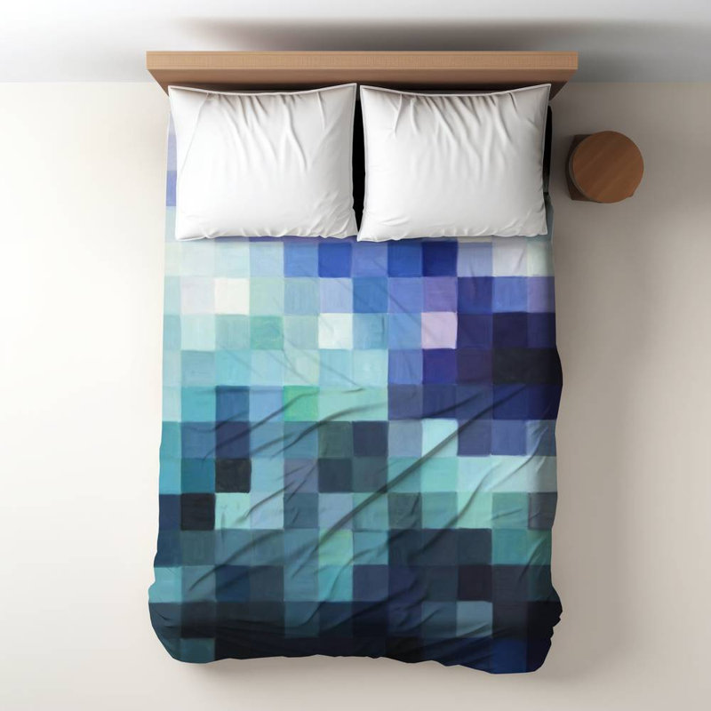 Housse de couette simple Modern Blue Abstract, Bleu / turquoise géométrique, Housse de couette pour lit simple