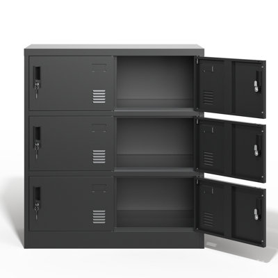 Casier de rangement pour employés à 6 portes, casiers en métal pour le bureau, la salle de sport, l'école et la maison avec fente pour carte (noir)