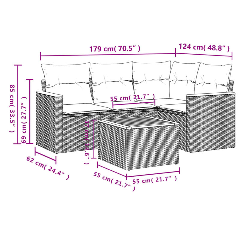 Ensemble de canapé de jardin Vidaxl Beige PE Rotin Matériaux moyens résistants à l'eau