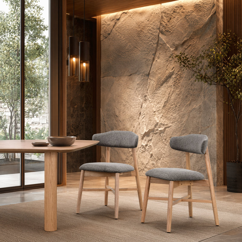 Upholstered Solid Wood Dining Chair, Oak
