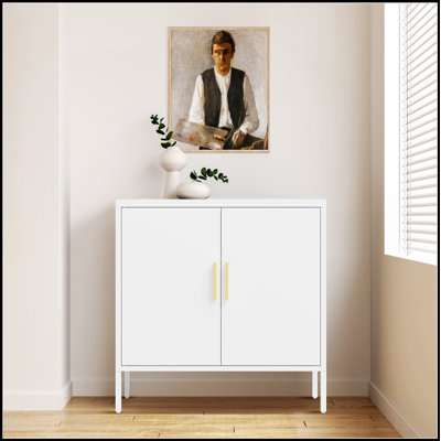 Armoire de rangement en métal durable avec 2 portes et 2 tablettes réglables pour une organisation et une sécurité efficaces