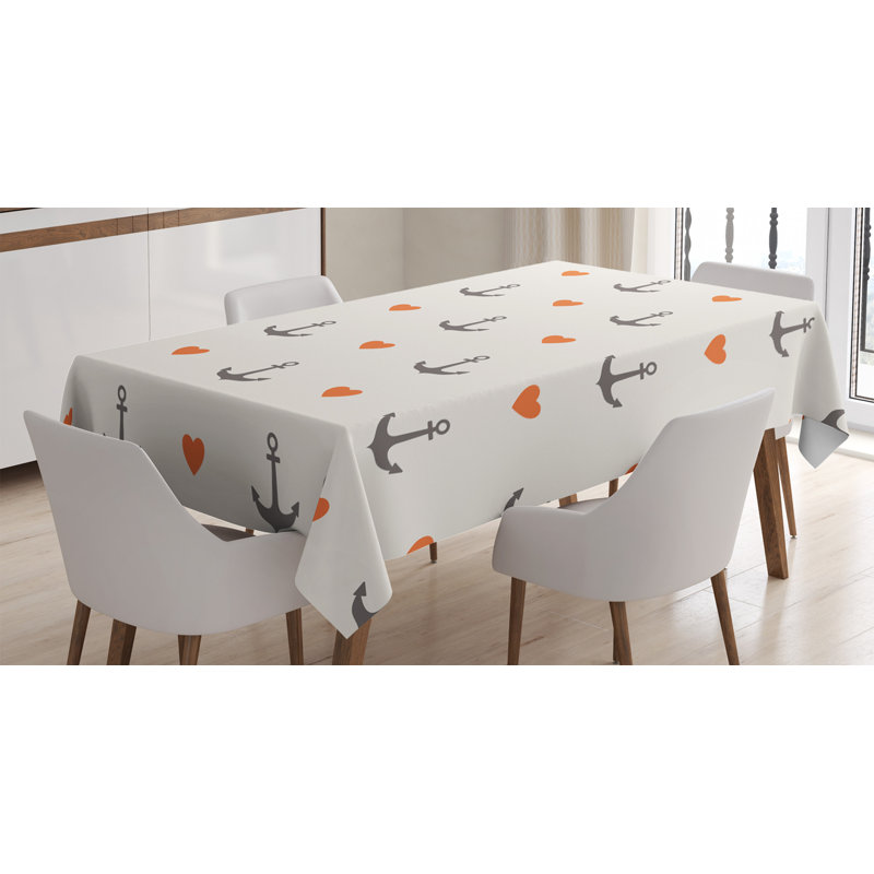 Anchors And Hearts Romantic Beach Holiday Party Gathering Leisure Tour Tablecloth, 84" x 60"