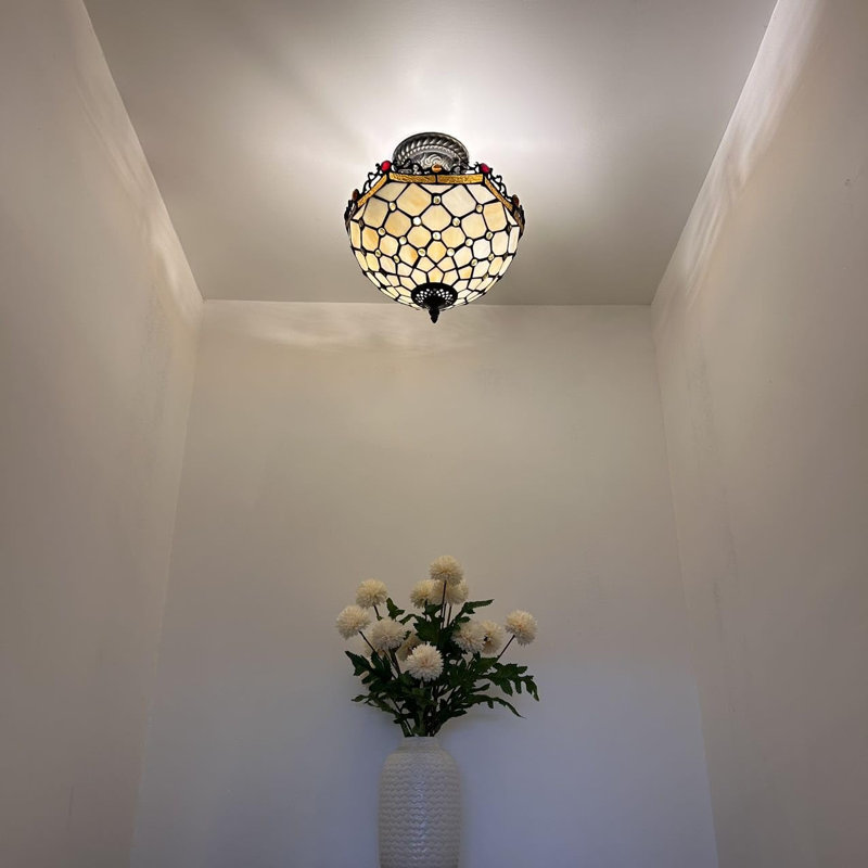 Luminaire de plafond en verre coloré Tiffany avec ampoules à DEL en cristal de couleur beige l 12 po x P 12 po x H 12 po