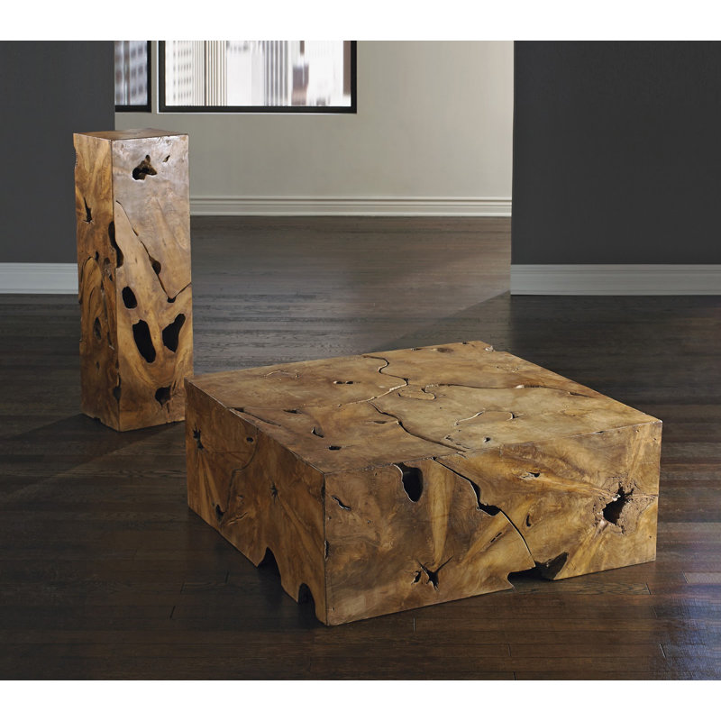 Teak Chunk Square Pedestal Plant Stand, 39" H x 12" L x 12" D