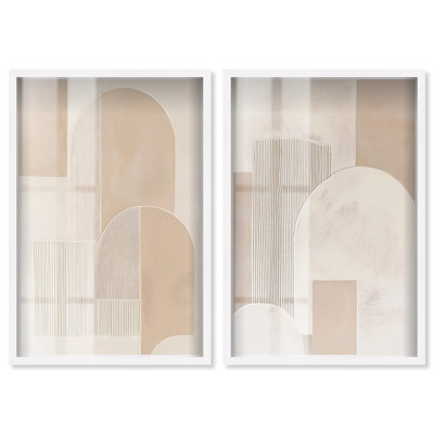 Glamorous Golden Horizons Duo Shadowbox Print Boho Wall Decor by Art Remedy, White Frame, 36 x 54