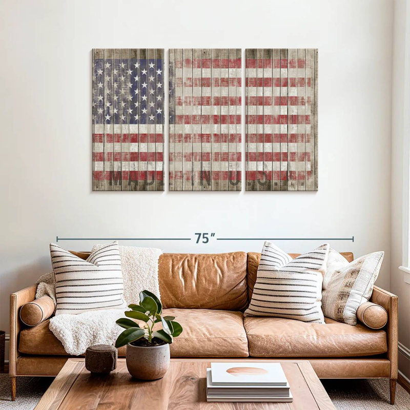 Drapeau américain Borges, grunge en bois, H 36 po x l 57 po