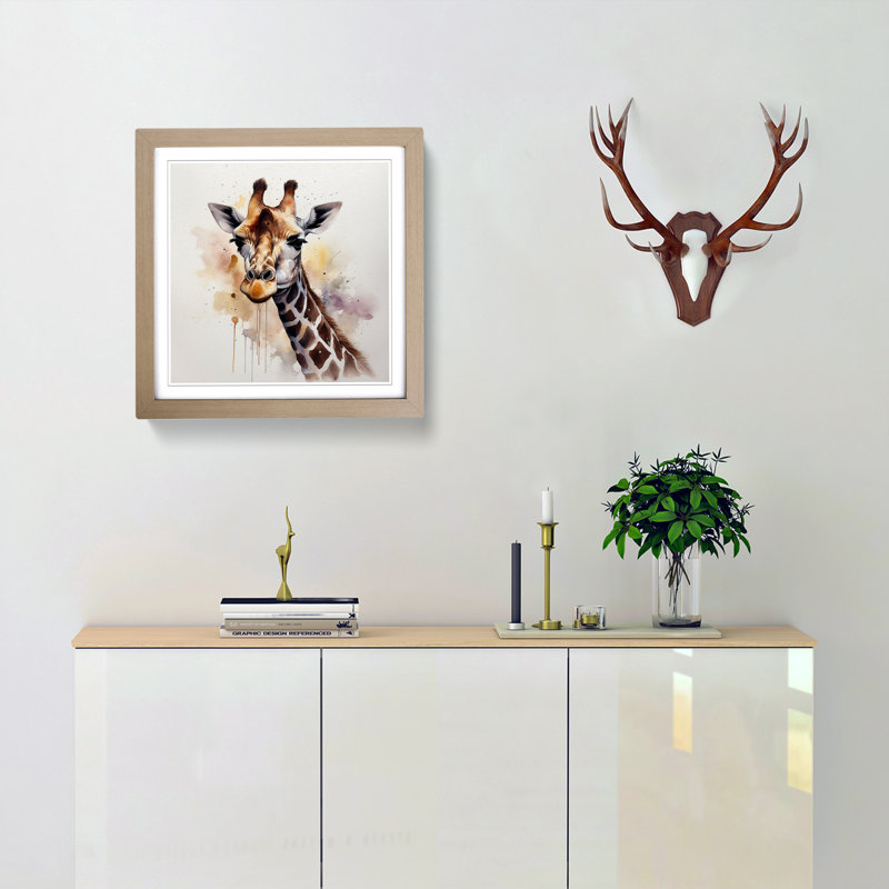 Giraffe Watercolour No.1 - Framed Print, Oak