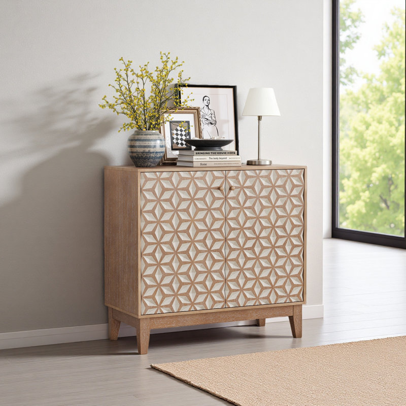 Buffet 31,5 pouces à conception géométrique, armoire décorative avec 2 portes et tablettes réglables, armoire décorative en bois avec espace de rangement