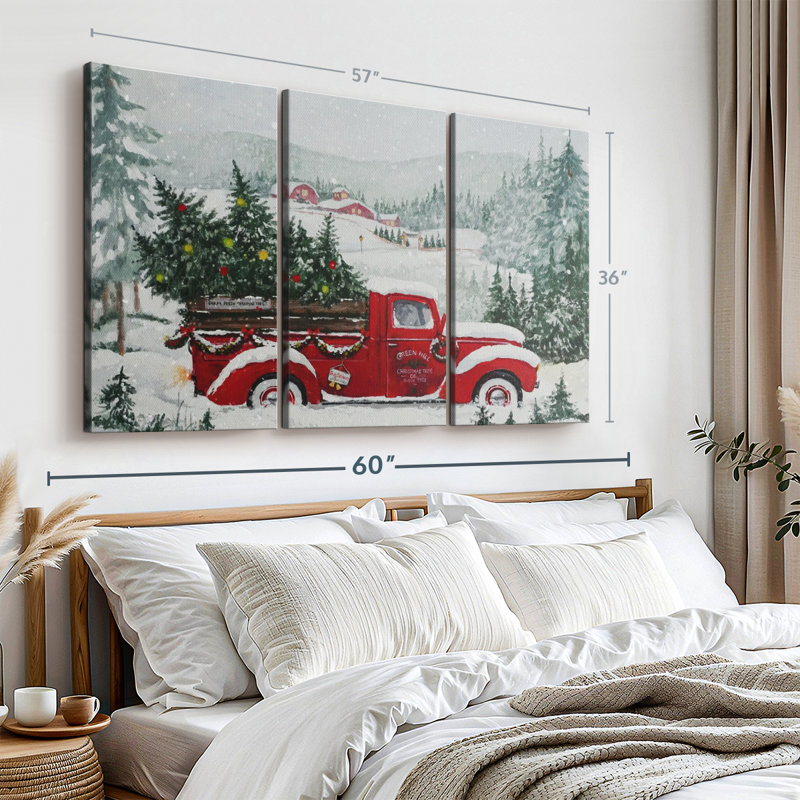 «Camion rouge de Noël», 3 pièces, H 36 po x l 57 po