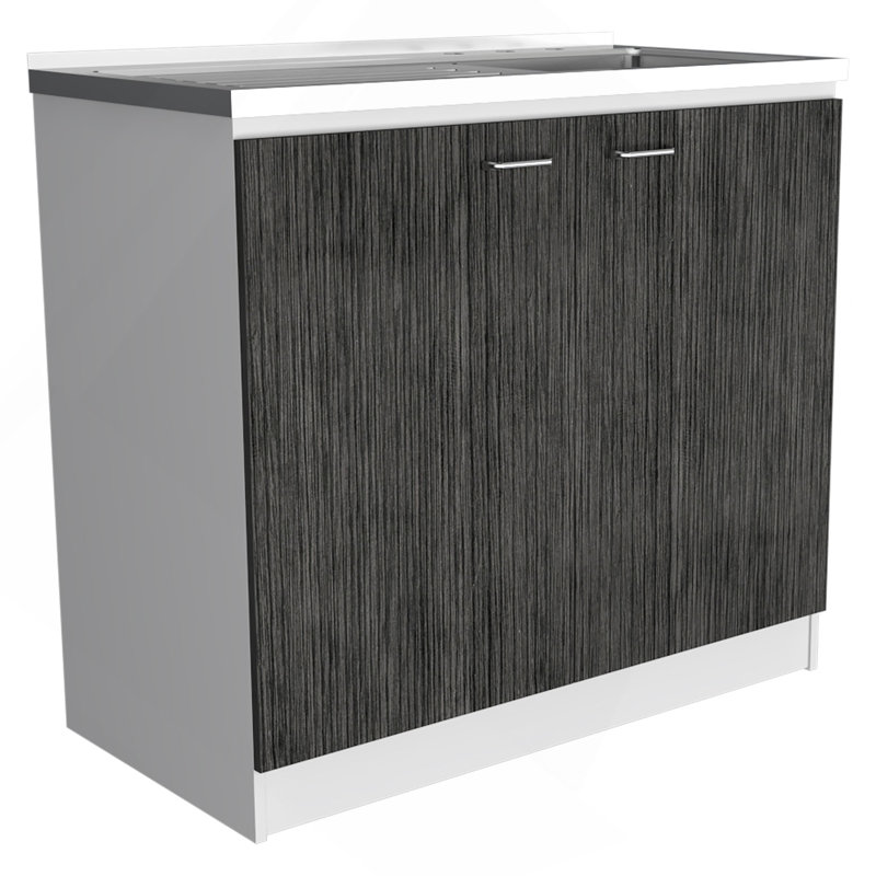 Évier utilitaire Oklahoma, armoire à deux portes, comptoir en acier inoxydable, White/Black