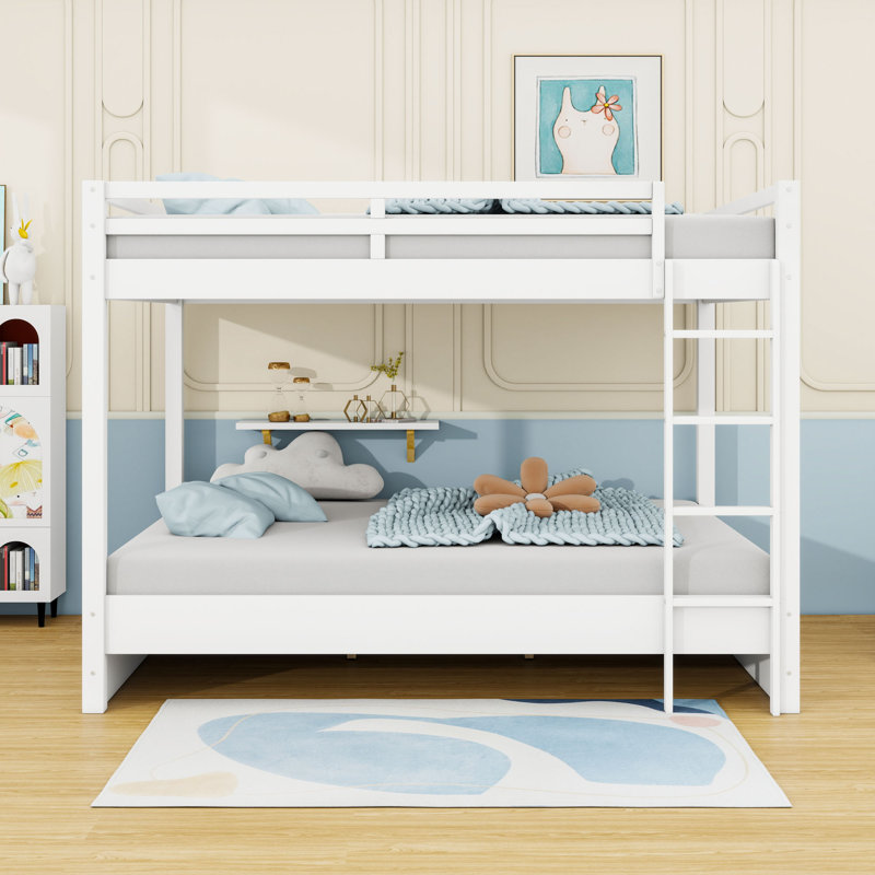Queen Over Queen Wood Bunk Bed With Space-Saving Design, White